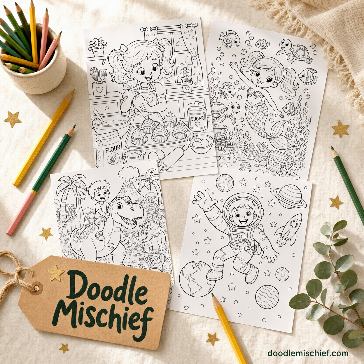 Sample Doodle Mischief coloring book pages