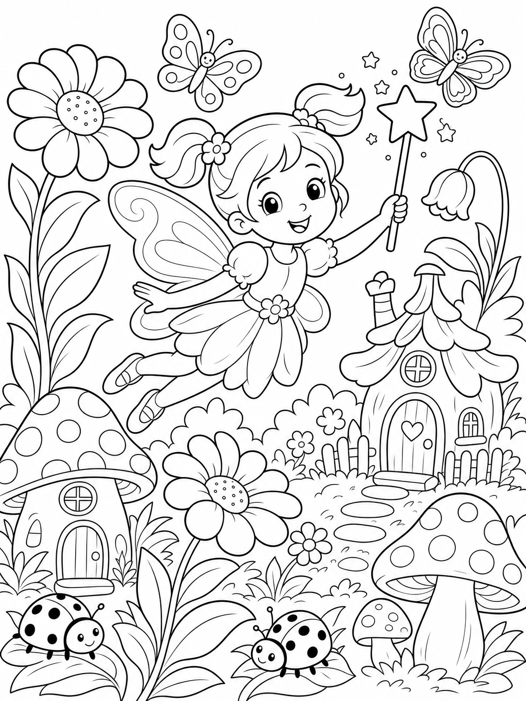 Fairy garden coloring page